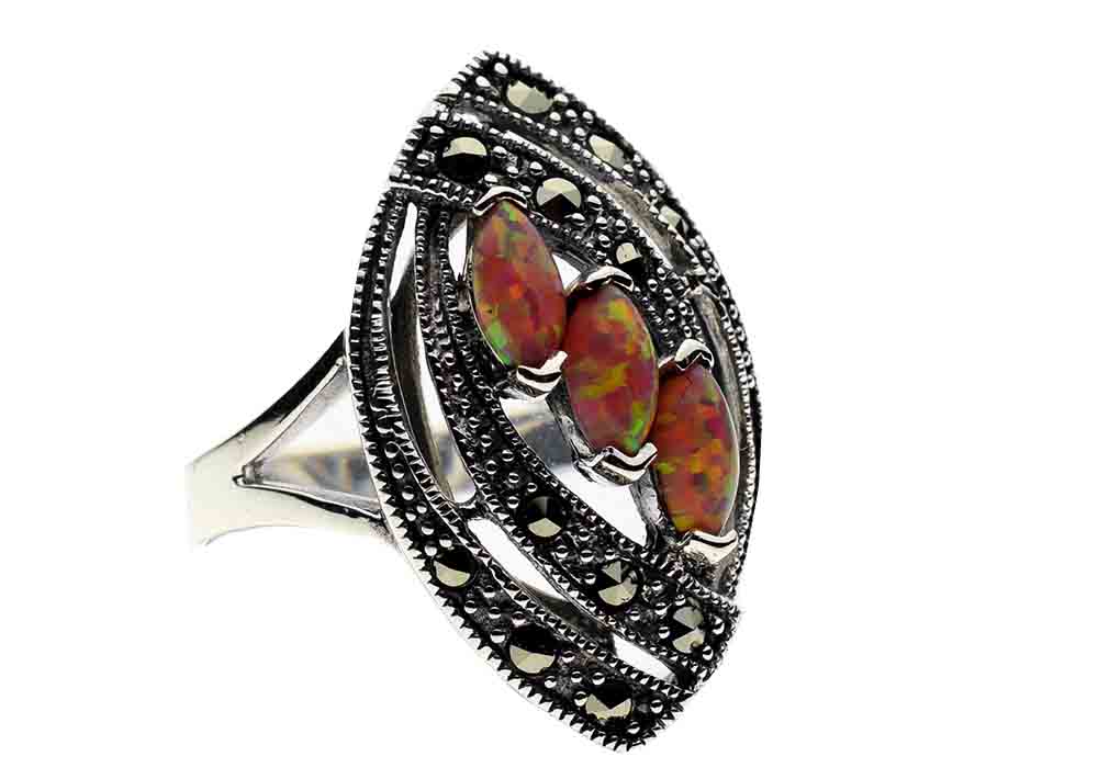 Silver Ring Marcasite Pink