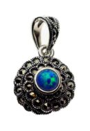 Silver Pendant Marcasite Blue