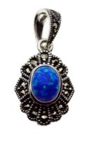 Silver Pendant Marcasite Blue