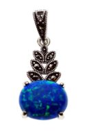 Silver Pendant Marcasite Blue