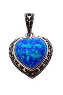 Silver Pendant Marcasite Blue