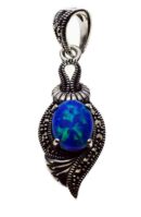 Silver Pendant Marcasite Blue