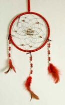 Dream Catcher With Beads Red 6.5 Inch