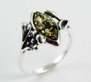 Ring Amber Silver Floral Edges