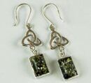 Earring Amber Green Celtic Square