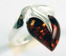Ring Silver Amber Flame Stone