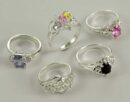 Ring Brass Silver Plated Assorted CZ Stones 5Pcs