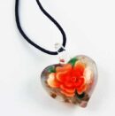Necklace Heart Glass Red Flower
