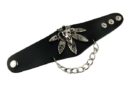 Bracelet Leather Black Rams Skull On Ganja Leaf