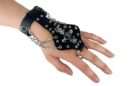 Leather Bracelet Black Skeleton With Finger Chains