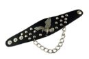Leather Bracelet Black With Chain And Eagle