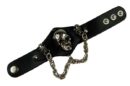 Leather Bracelet Black With Chain And 3 Skulls