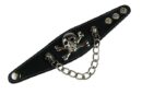 Leather Bracelet Black With Chain And 3 Skulls