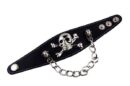 Leather Bracelet Black With Chain And Skull And Crossbone