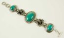Bracelet Pewter Turquoise Flowers
