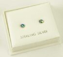 Earring Silver Blue Rainbow Stone Claw 2mm