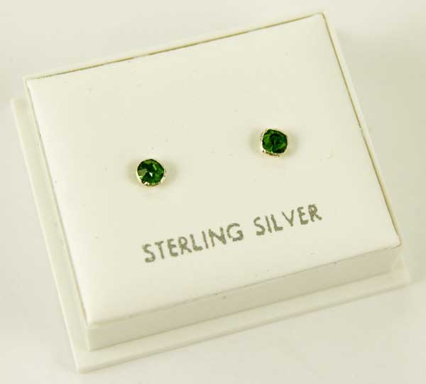 Earring Silver Emerald Stone 3mm