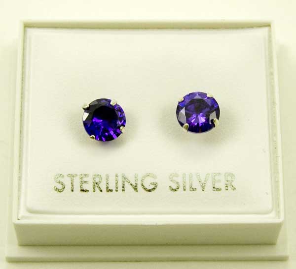 Earring Silver Amethyst CZ 5mm
