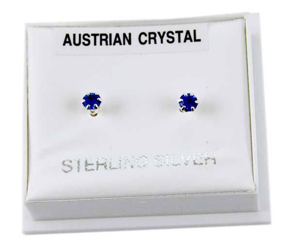 Earring Silver Stud Blue 3mm