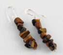 Earring Silver Chip Stones Tigers Eye L5.5cm