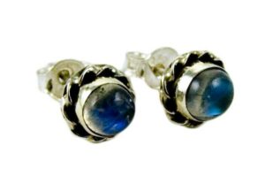 Silver Earring Stud Labradorite 7mm