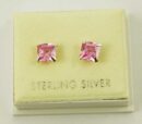 Earring Square Pink Stone 6mm
