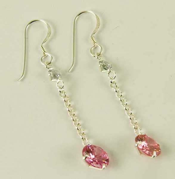Silver Earring Drop Pink L5cm