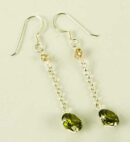 Silver Earring Drop Green L5cm
