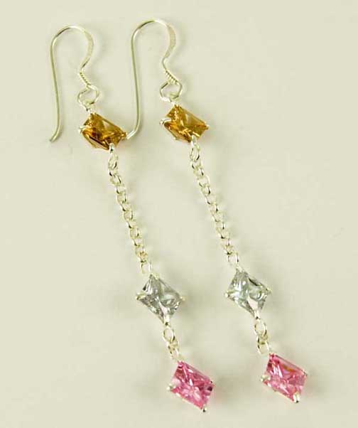 Silver Earring Triple Squares