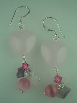 Earring Silver Heart Stones