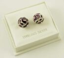 Earring Silver Stud Ball 8mm Purple