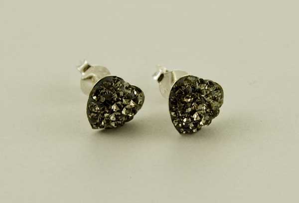 Earring Silver Stud Heart Black