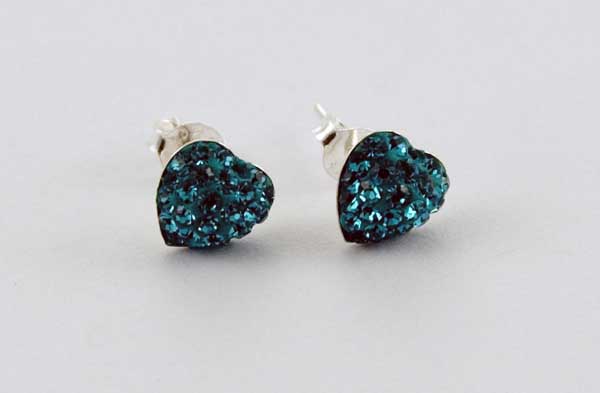 Earring Silver Stud Heart Blue