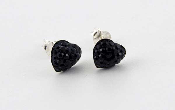 Earring Silver Stud Heart Jet