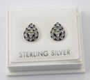 Earring Silver Stud Tear Drop Black