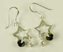 Silver Earring Star Green L3cm