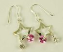 Silver Earring Star Pink L3cm
