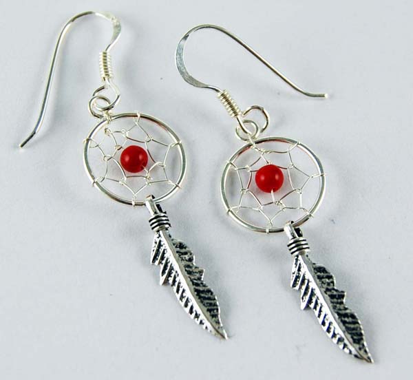 Earring Dreamcatcher Red 12mm