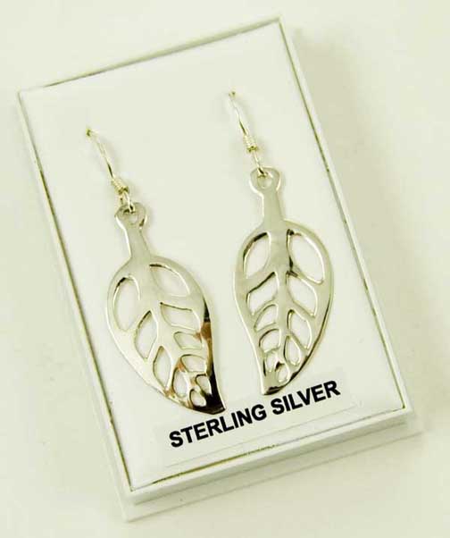 Silver Earring Leaf Flat L4cm