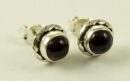 Silver Earring Stud Garnet 7mm