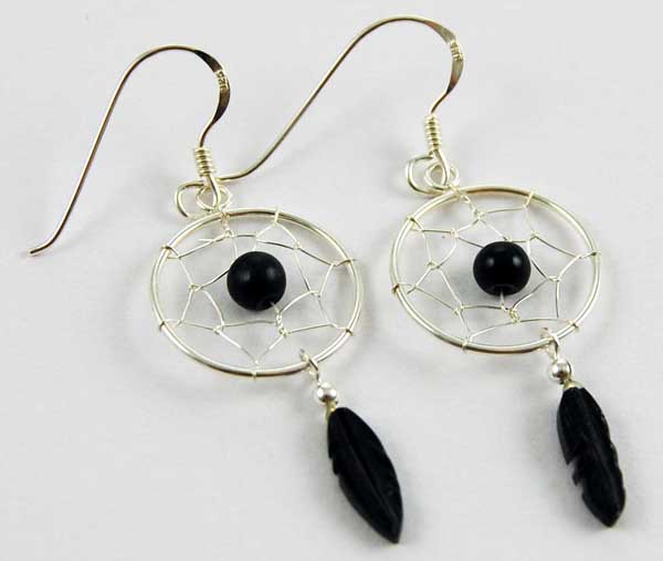 Earring Silver Dream Catcher Black 16mm