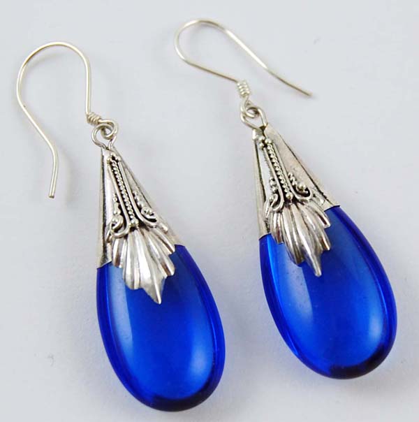 Earring Silver Drop Dark Blue