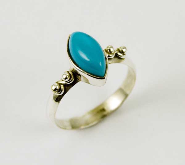 Ring Silver Raised Turquoise Stone