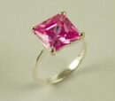 Ring Silver Square Pink CZ W10.5mm