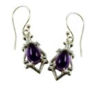 Silver Earring Amethyst Tear Drop