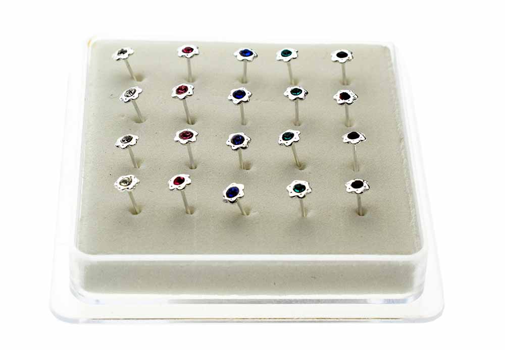Nose Stud Silver Flower 20pcs