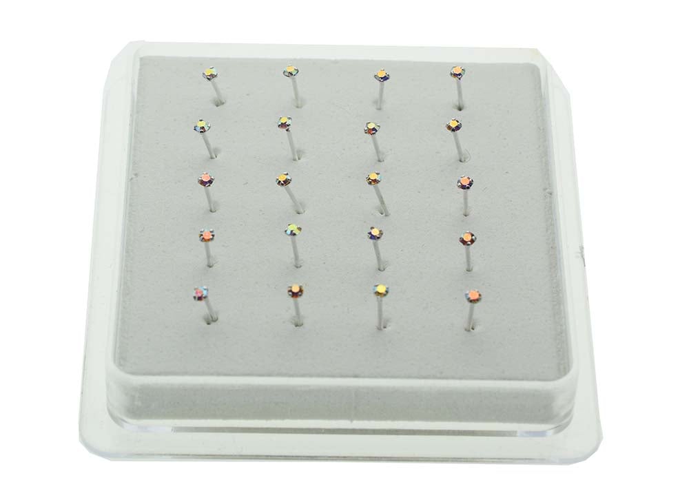 Nose Stud Silver AB Claw 20pcs