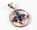 Pendant Silver Turquoise Cab Flower In Circle