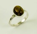 Ring Silver Tiger Eye Plain Oval Stone