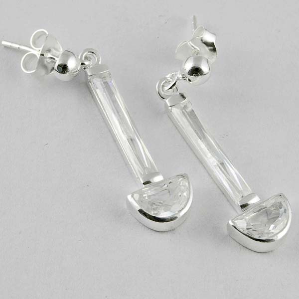 Silver Earring Cz Drop Clear